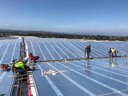 Fluoropolymer film covering the roof.